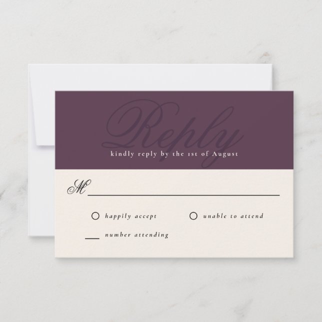 Plum Modern Elegant Minimal Monogram UAWG RSVP Karte (Vorderseite)