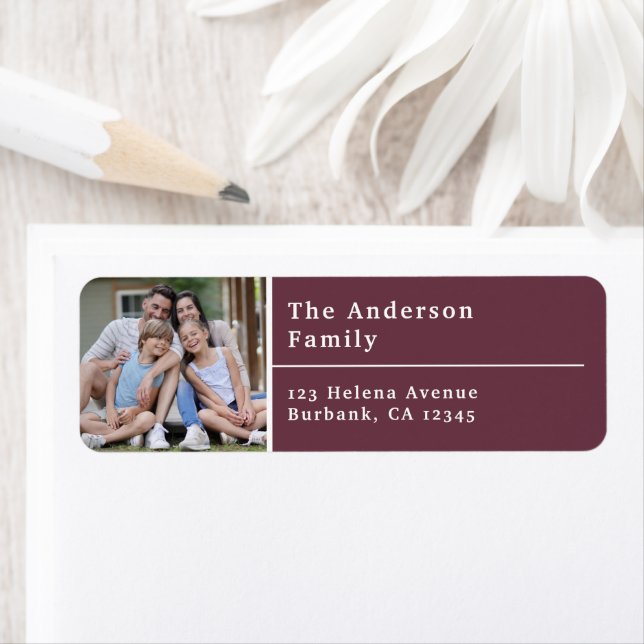 Plum Modern Foto Return Address Label (Insitu)