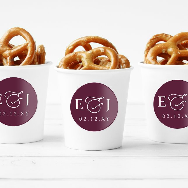 Plum Modern Initials Monogram Wedding Runder Aufkleber (Plum Modern Initials Monogram Wedding Classic Round Sticker)
