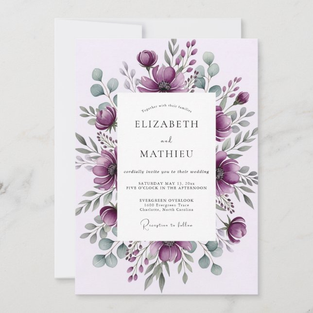 Plum Moody Winter Wedding Einladung (Vorderseite)