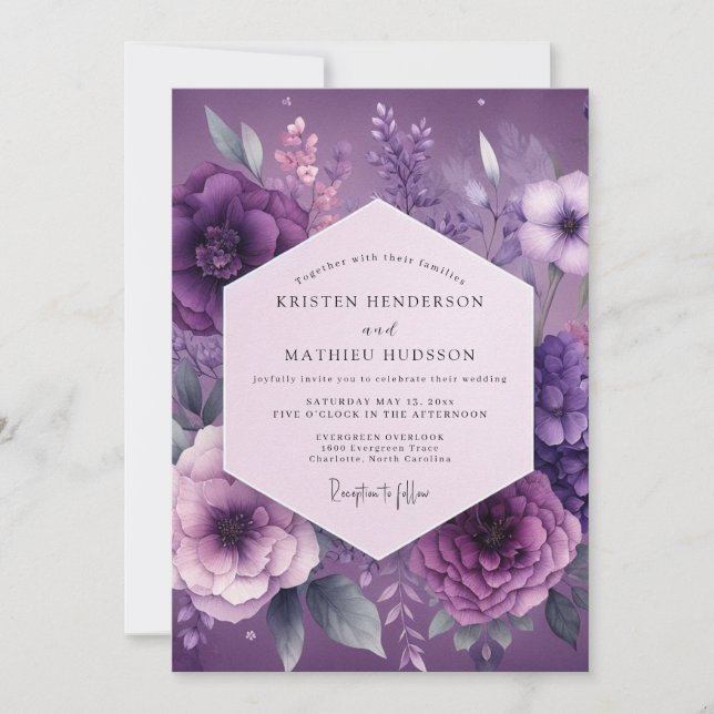 Plum Mystical Bloom Wedding Einladung (Vorderseite)