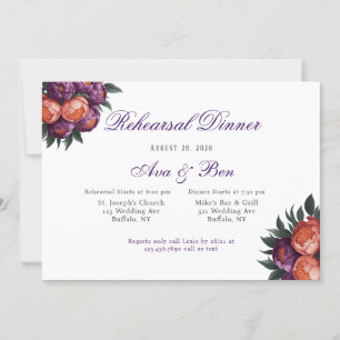 Plum & Orange Peony Silver Probe Dinner Einladung