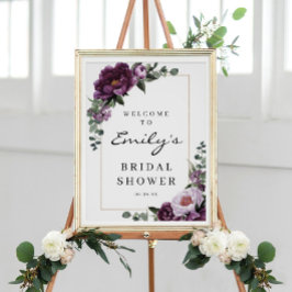 Plum Peonies Brautparty Begrüßungszeichen Poster