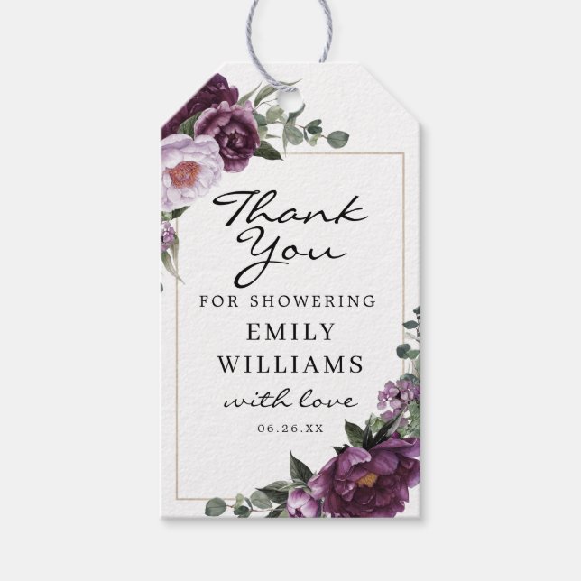 Plum Peonies Brautparty Favor Tag Geschenkanhänger (Vorderseite)