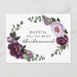 Plum Peonies Bridesmaid Vorschlag Card Postkarte