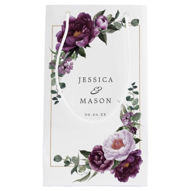 Plum Peonies Floral Hotel Wedding Gift Bag Kleine Geschenktüte (Vorderseite)