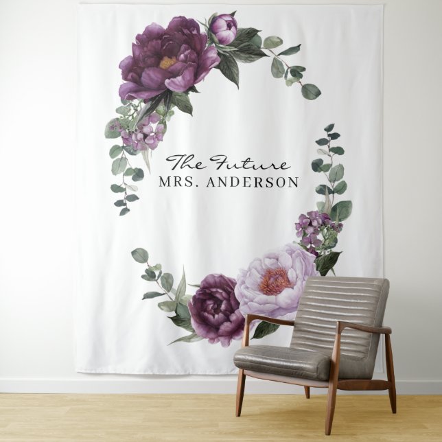 Plum Peonies Romantic Floral Bridal Hintergrund Wandteppich (Beispiel)