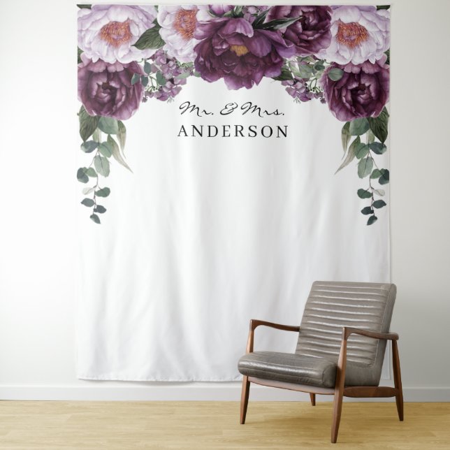 Plum Peonies Romantic Floral Wedding Background Wandteppich (Beispiel)
