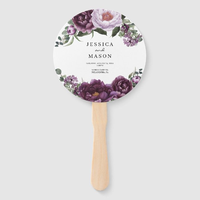 Plum Peonies Romantic Wedding Program Fan Fächer (Vorderseite)