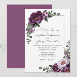 Plum Peonies Wedding Invitation Card Einladung