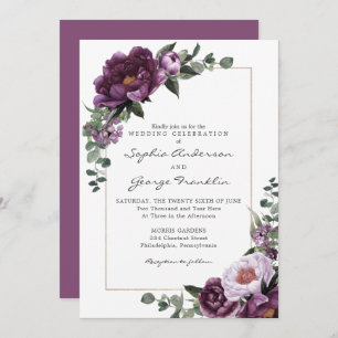 Plum Peonies Wedding Invitation Card Einladung
