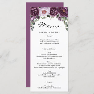 Plum Peonies Wedding Menü Brautparty Menu Programm