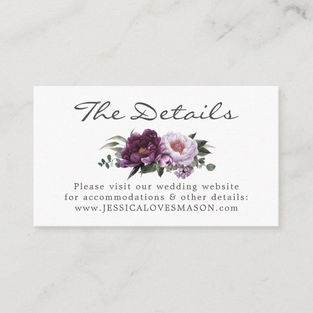 Plum Peonies Wedding Website Insert Card (Vorderseite)