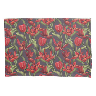 Plum Perfekter Hintergrund mit roten Tulips Kissenbezug