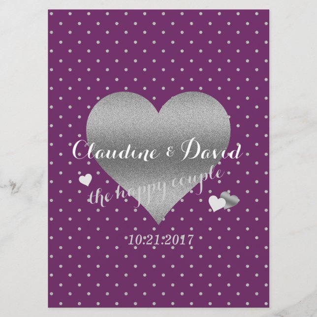 Plum Polka Dot Elegant Wedding Party Programm (Vorderseite)