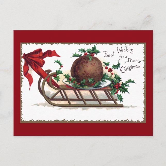 Plum Pudding on Sleigh Vintage Weihnachten (Vorderseite)