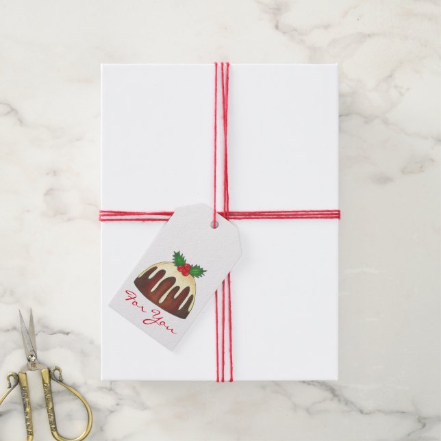 Plum Pudding Weihnachts-Feiertag Britisch Geschenkanhänger (Mit Garn)