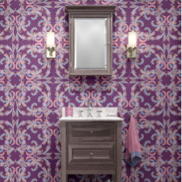 Plum Purple Baroque Ornamental Design Tapete