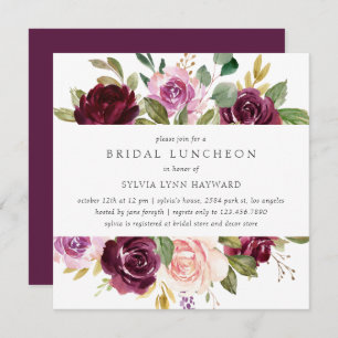 Plum Purple Flowers Fall Floral Bridal Luncheon Einladung