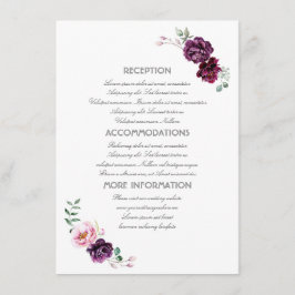Plum Purple Flowers Wedding Information Guest Card Begleitkarte