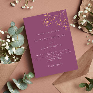 Plum purple gold floral elegant botanical wedding einladung