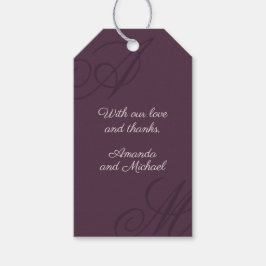 Plum Purple Modern Edge Elegant Monogram Wedding Geschenkanhänger