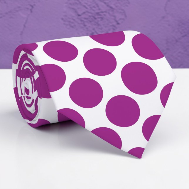 Plum Purple Polka Dots on White Custom Necktie Krawatte (Von Creator hochgeladen)