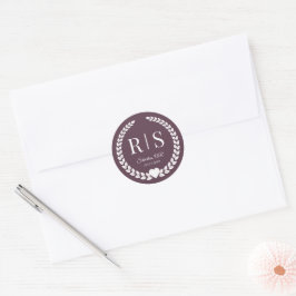 Plum Purple Wedding Monogram Initials Runder Aufkleber
