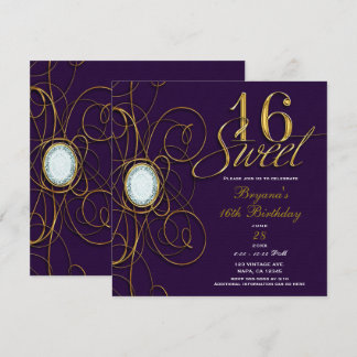 Plum Royal Lila & Gold Diamond Sweet 16 Geburtstag Einladung