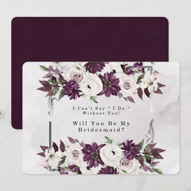 Plum Silver Geometric werden Sie meine Bridesmaid  Einladung (Vorne/Hinten)