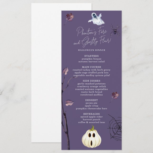 PLUM SPOOKY PUMPKIN SPIDER AUTUMN GHOST HALLOWEEN MENÜKARTE (Vorne/Hinten)