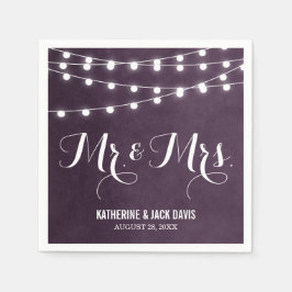 Plum String Lights Wedding Monogram Serviette