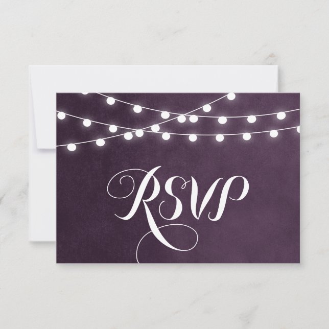 Plum String Lights Wedding RSVP Card (Vorderseite)
