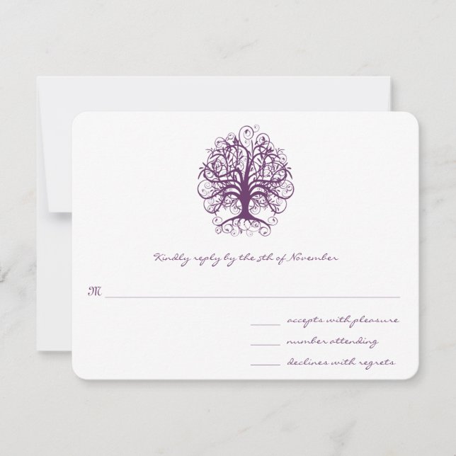Plum Swirl Tree Wedding Response Card RSVP Karte (Vorderseite)