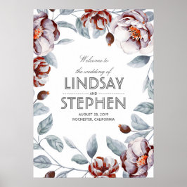 Plum und Burgund Blume Wasserfarbenprägung Poster