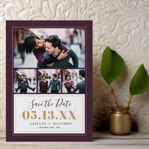 Plum und Gold 4 Foto Save the Date Magnetkarte