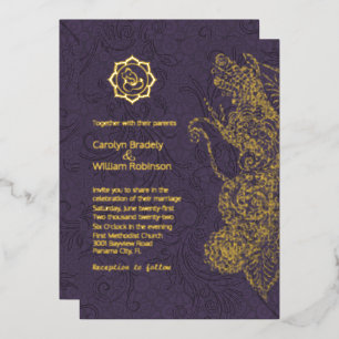 Plum und Gold Mandala und Ganesha Wedding Foil Folieneinladung