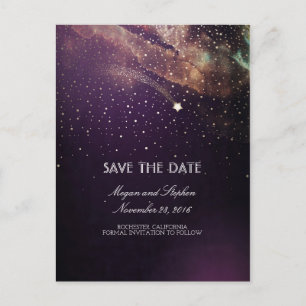 Plum und Gold Shooting Star Night Save the Date Ankündigungspostkarte