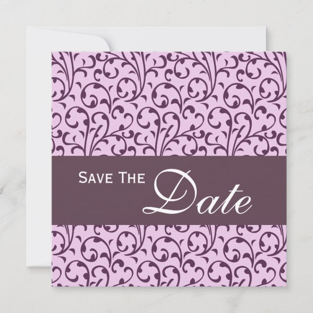 Plum und Lilac Swirl Monogram Weditation Save The Date (Vorderseite)