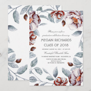 Plum und Maroon Floral Watercolor Boho Abschluss Einladung