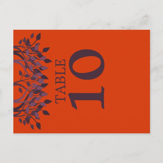 Plum und Orange Blätter Tischnummer Cards (Vorderseite)