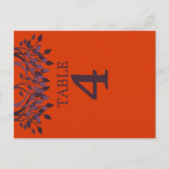 Plum und Orange Blätter Tischnummer Karten 4 (Vorderseite)