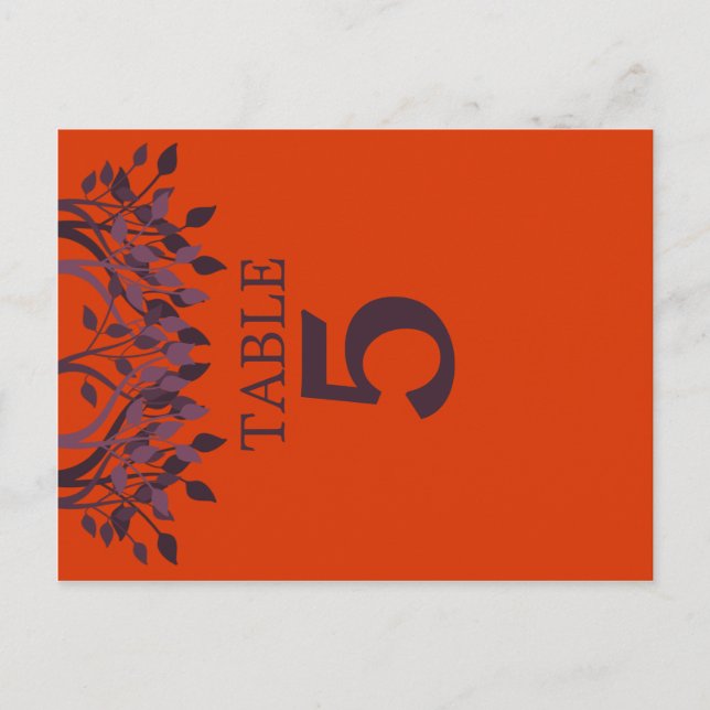 Plum und Orange Blätter Tischnummer Karten 5 (Vorderseite)