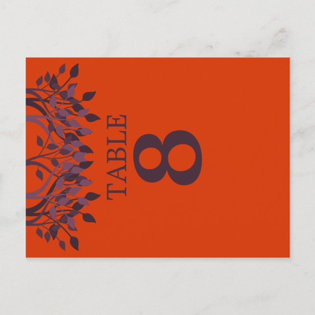 Plum und Orange Blätter Tischnummer Karten 8 (Vorderseite)