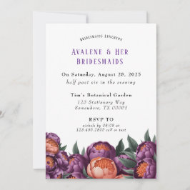 Plum und Orange Paint Peony Bridesmaids Luncheon Einladung