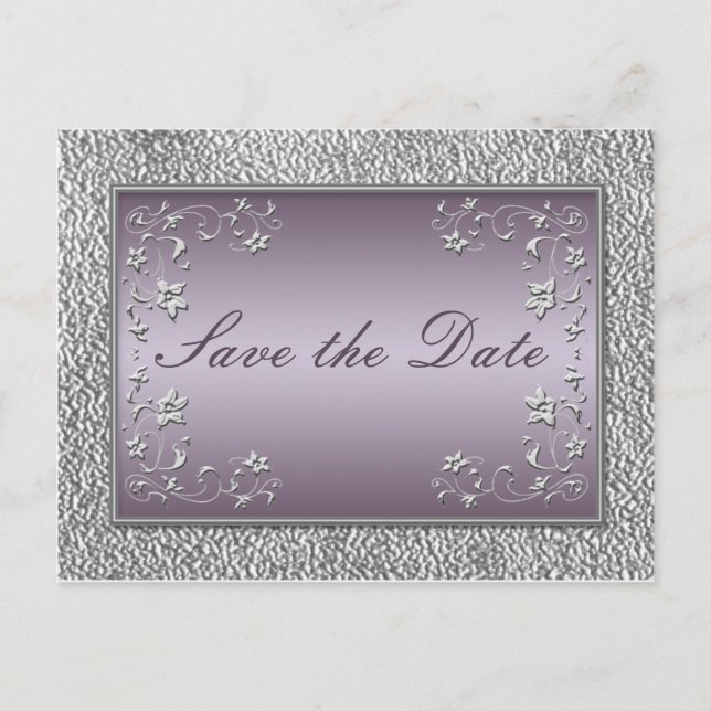Plum und Pewter Floral Save the Date Postkarte (Vorderseite)