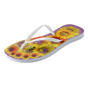 Plum Unisex Sonnenblumen Flip Flops