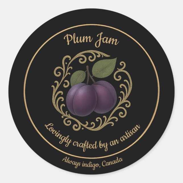 Plum Velvet – Gourmet‑Marmeladenetikett Runder Aufkleber (Vorderseite)