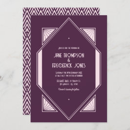 Plum Velvet & Soft Blush Art Deco Wedding Photo Einladung