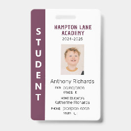 Plum Vertikales Strip Homeschool Student ID Abzeic Ausweis